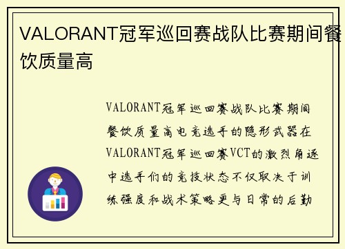 VALORANT冠军巡回赛战队比赛期间餐饮质量高